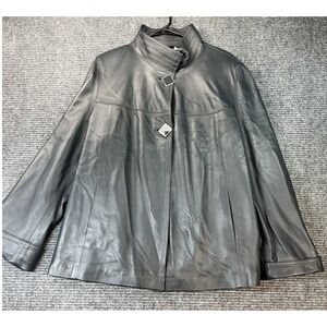 Misuri Firenze Leather Jacket 16/18 Navy Blue Italy Zebra Lining PreLoved